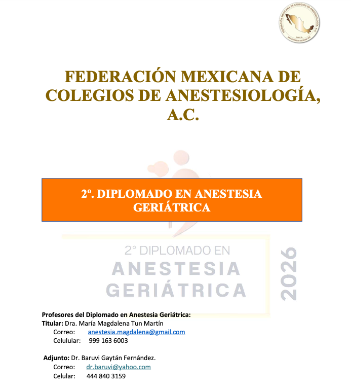Hoja de presentación de la 2da generación del diplomado en anestesia geriátrica 